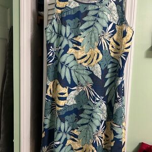 Tropical Leaf Print Sleeveless Dress